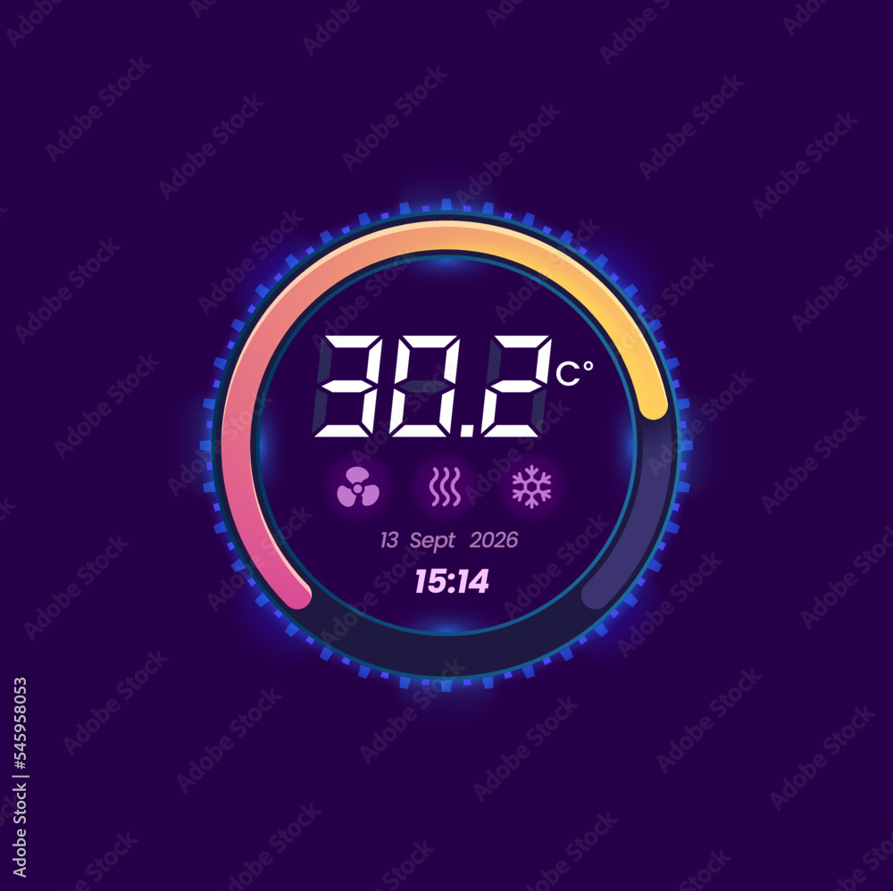 Poster thermostat thermometer temperature control dial. conditioning equipment, home climate control app in