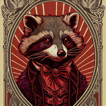 Portrait Of A Royal Raccoon, Art Nouveau Style Image.