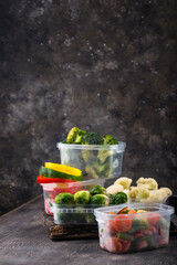Different frozen vegetables. Food storage.