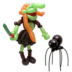 Figures made of modelling balloon isolated: witch and spider
