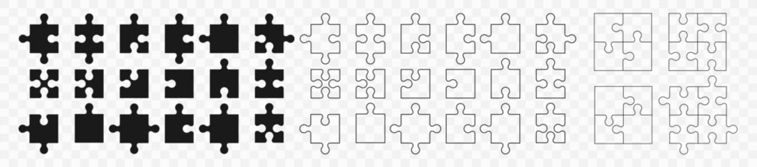 Various sizes puzzle set. Puzzle pieces vector set. Separate the ability to change