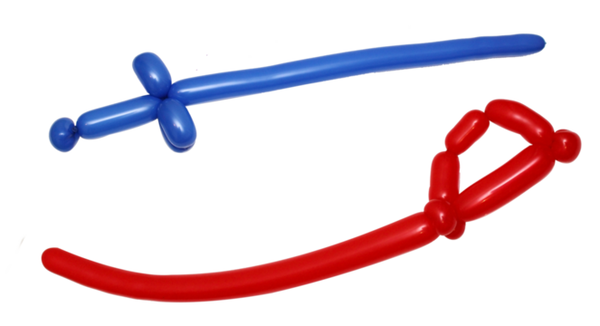 Sword made of modelling balloon isolated, set of two different foreshortenings