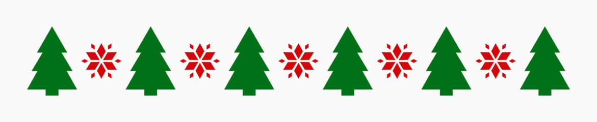 Christmas trees and snowflakes pattern border.
