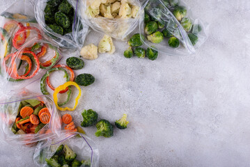 Fototapeta na wymiar Different frozen vegetables. Food storage.