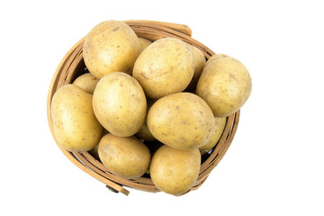 Yellow organic potatoes in a basket