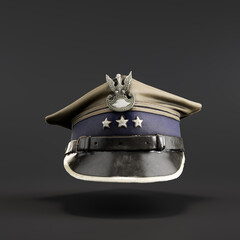 A military service four pointed cap of Colonel Józef Giza. Old vintage historic military suit. 3d rendering - obrazy, fototapety, plakaty