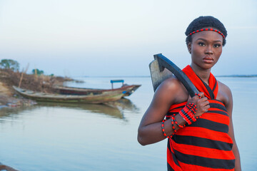 Portrait of pretty Nigerian Idoma woman dressed in cultural attire