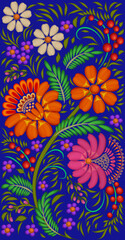 Fototapeta na wymiar Illustration bright background wallpaper on the phone with an ornament of flowers, berries and leaves