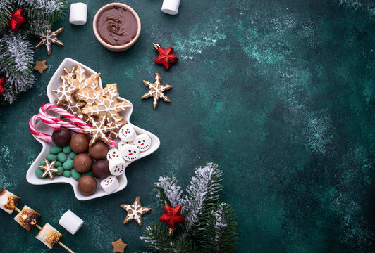 Christmas sweets, cookies and marshmallow