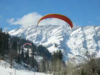 skiing in the mountains