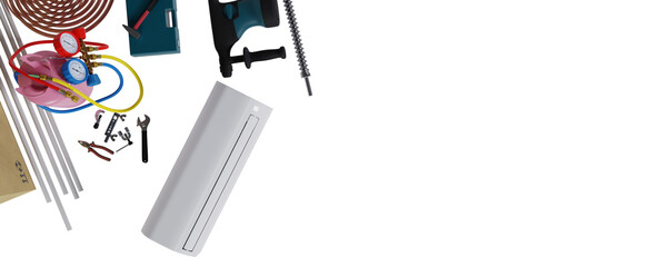 air conditioner and installation tool transparent background 3d
