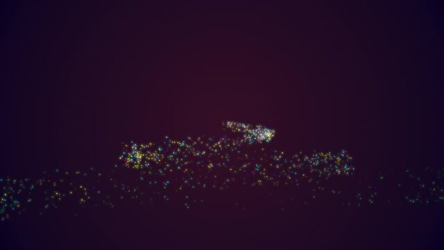 Christmas and New Year illumination. Rising up around an invisible spruce, a spiraling train of multi-colored sparkling lights on a blue background, narrowing in a spiral.