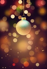 Christmas ball on blurred bokeh lights background, festive celebration illuminated blurry bokeh glowing glitter effect, Merry Christmas and Happy New Year glittery illumination.