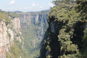 View of a waterfall and canyons