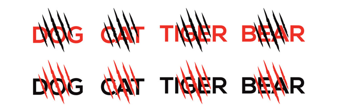 Animal names with tigers claw sign vector design template illustration