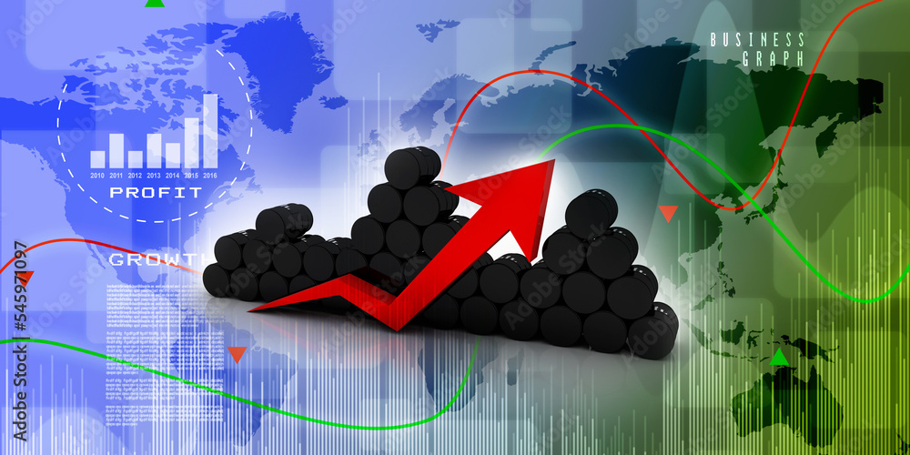 Poster 3d rendering oil text with graph