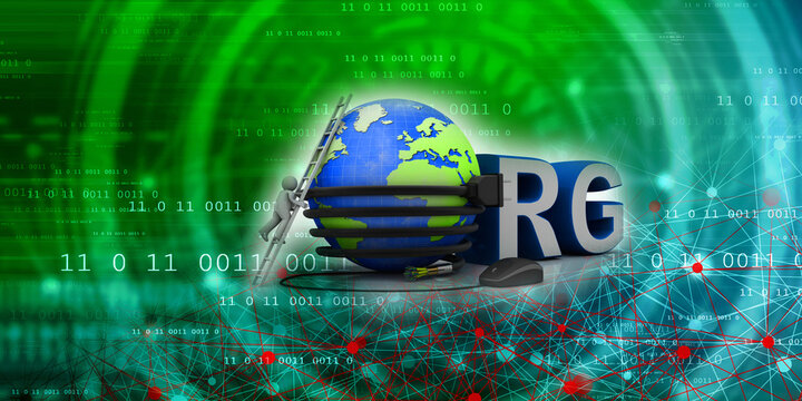 3d illustration internet domain org connected mouse with mobile charging cable connected globe near technician