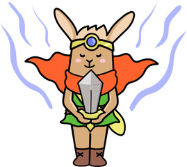 パワーの満ち足りた勇者の姿の兎のイラスト　RPGゲーム風
