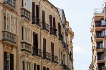 Fototapeta na wymiar Balconys detail on old buidling in cadiz spain