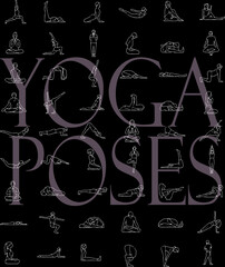 Yoga Poses simple minimalist line art vector line drawing black poster set