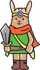 勇者の姿の兎のイラスト　RPGゲーム風