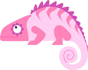 Exotic wild animal flat icon Chameleon with Pink skin