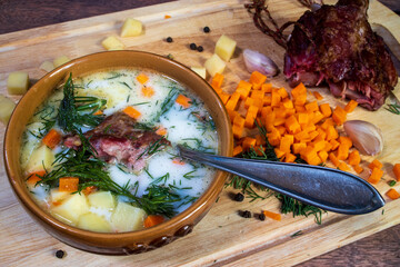 Soup with smoked meat and vegetables
