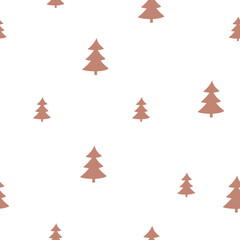 Obraz premium Seamless pattern with christmas trees. Flat new years trees and stars in beige color