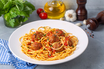 Spaghetti with meatballs and tomato sauce, Italian pasta