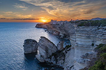 Spectacular sunset over Bonifacio, Corsica, France