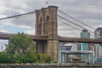 Brooklyn, New York: The Brooklyn Bridge, 1883, and Janes Carousel, 1922, in Brooklyn Bridge Park.