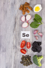 Healthy food as source natural selenium and other vitamins and minerals. Place for text