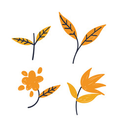 hand drawn doodle twigs leaves and flowers illustration vector