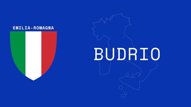 Budrio: Illustration mit dem Ortsnamen der italienischen Stadt Budrio in der Region Emilia-Romagna