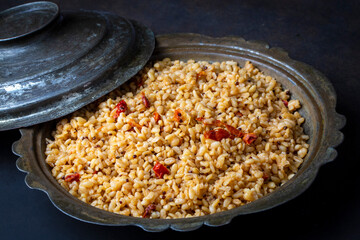 Bulgur pilaf with Siyez wheat and vegetables (Turkish name; siyez bulgur pilavi)