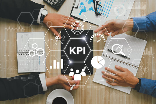 KPI Key Performance Indicator for Business Concept.Business process efficiency improvement. Business people analyze financial charts to analyze the profit and financial performance of the company.