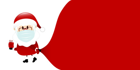 Weihnachtsmann Maske Zieht Sack Vorwärts Hintergrund Weiß Dunkelrot