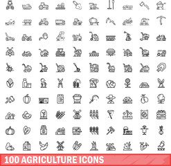 100 agriculture icons set. Outline illustration of 100 agriculture icons vector set isolated on white background