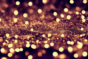 Glowing in the dark defocused glitter texture with gold bokeh lights . celebration background festival cheer holiday