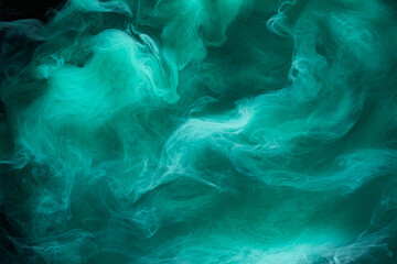 Emerald green ink abstract background. Acrylic paint backdrop for perfume, hookah, cosmetics. Mysterious smoke clouds, colorful fog © amixstudio