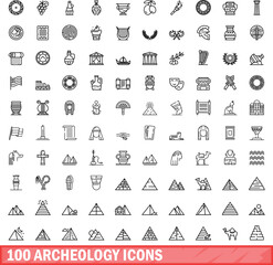 100 archeology icons set. Outline illustration of 100 archeology icons vector set isolated on white background