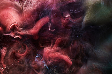 Contrasting multicolored ink abstract background. Acrylic paint backdrop for perfume, hookah, cosmetics. Mysterious smoke clouds, colorful fog © amixstudio