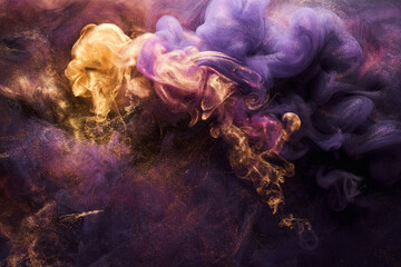 Lilac sparkling abstract background, luxury gold smoke, acrylic paint underwater explosion, cosmic...