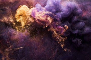 Lilac sparkling abstract background, luxury gold smoke, acrylic paint underwater explosion, cosmic swirling ink © amixstudio