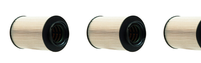 car fuel paper filter isolated on white background. car oil change concept	