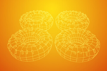 Donut with glaze and powder. Simple modern design. Wireframe vector.