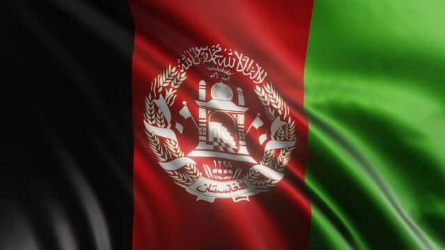 A waving flag of Afghanistan in the best quality with a fabric texture. Slow motion. 4K loop animation.