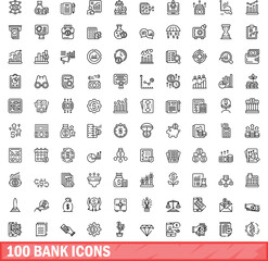 Fototapeta na wymiar 100 bank icons set. Outline illustration of 100 bank icons vector set isolated on white background