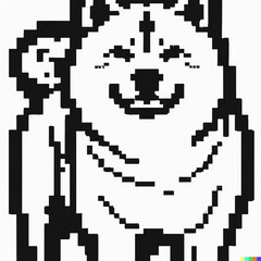 Fototapeta premium Black pixel drawing of a smiling Shiba Inu dog on white background