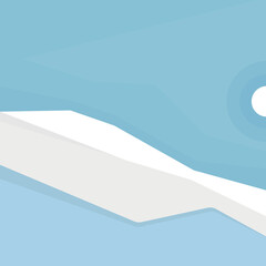 Vector illustration: Winter landscape with mountains, sun,  and snow. Geometric illustration.